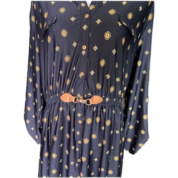 Womens Always Indigo Latch Waist Paisley Dot V Neck Dress - Sz 1X - Picture 3 of 4